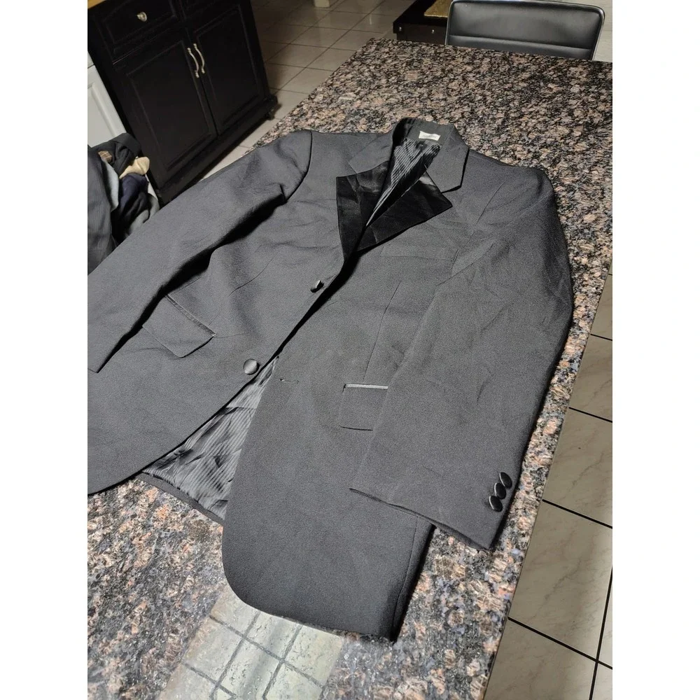 EJ Samuel Mens Black Two Button Peak Lapel Tuxedo Jacket Blazer 36S Formal Event